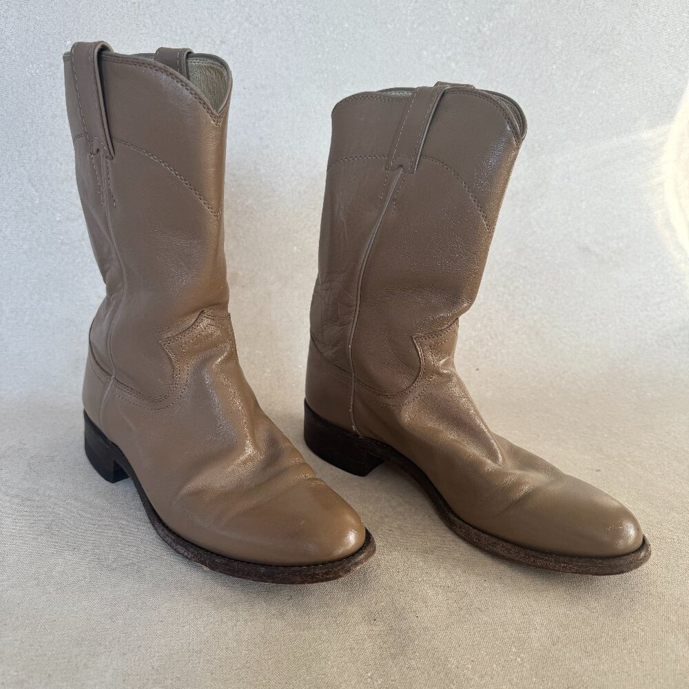 Vintage WOMEN’S JUSTIN L3710 WESTERN LEATHER ROPER COWBOY BEIGE BOOTS SIZE 6.5